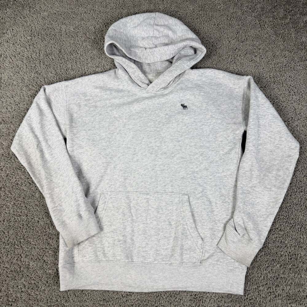 Abercrombie Kids Hoodie Kids 13-14 Years Gray Fleece Relaxed Fit Pullover